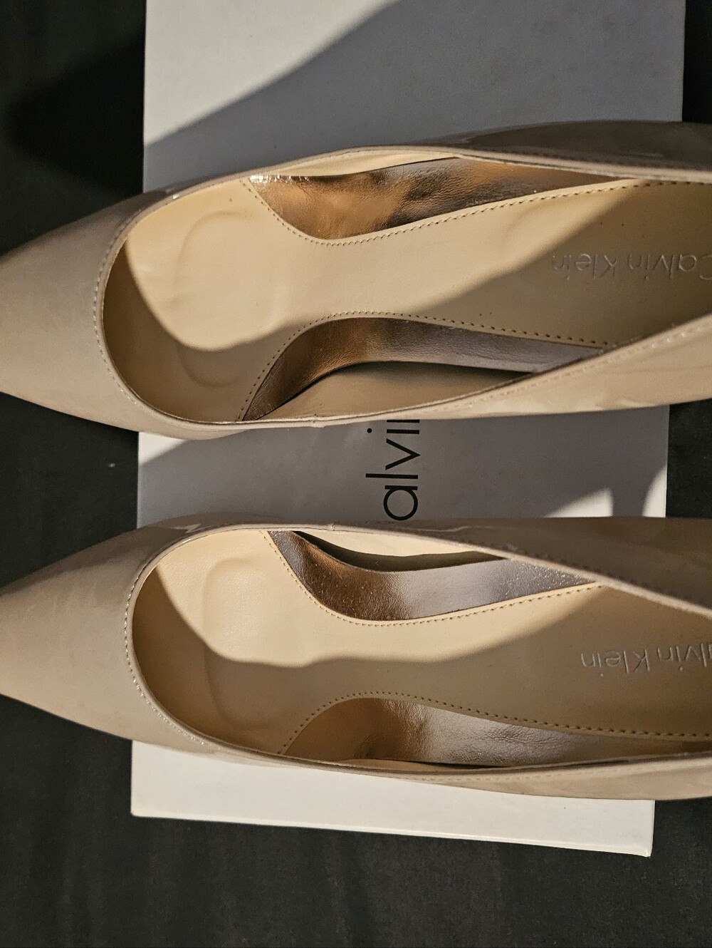 Calvin Klein Beige Pointed Toe Leather Pumps